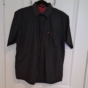 Classic Black Button-Down Shirt with Red Details